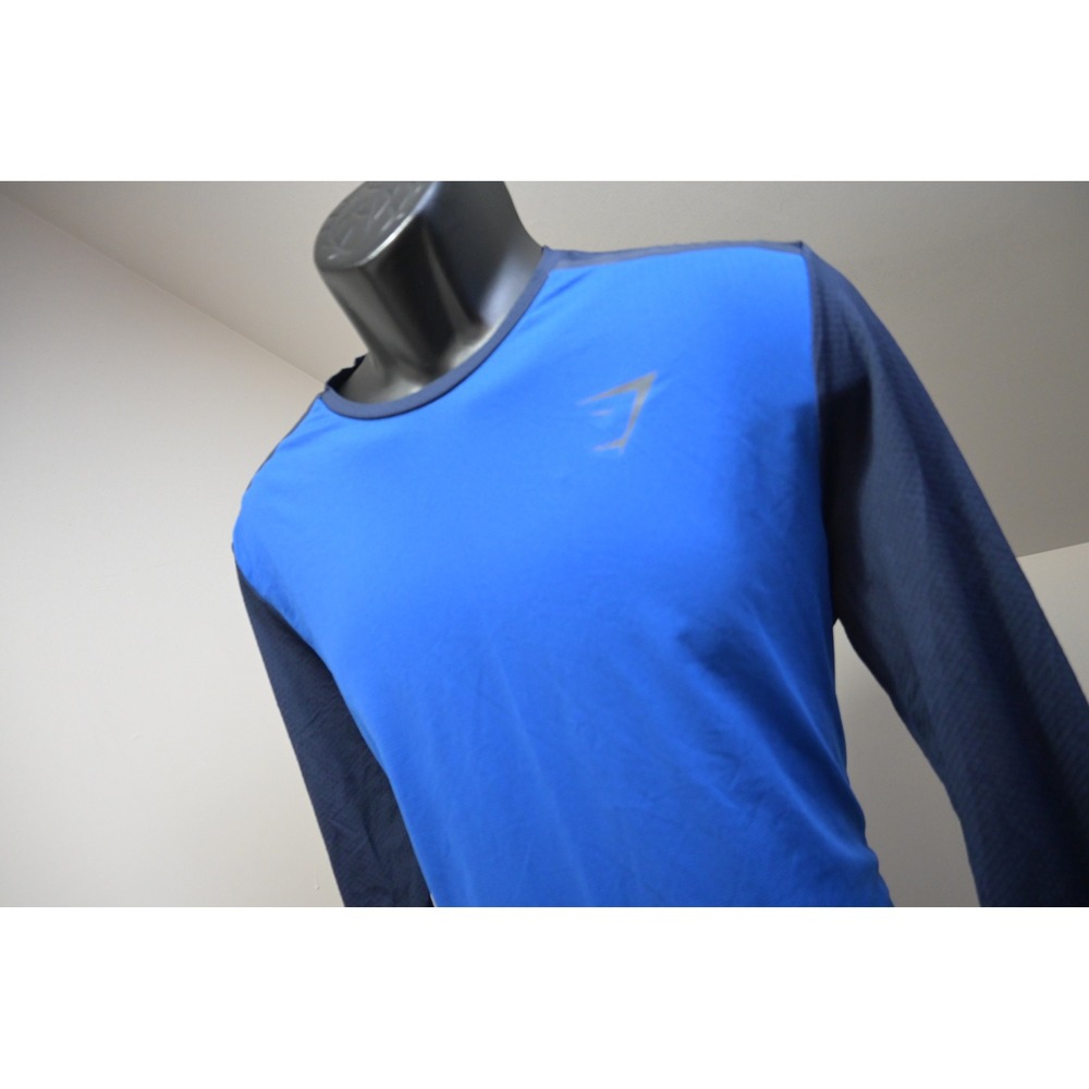 Gymshark Gym Shirt Mens Large Blue Long Sleeve Colorblock Athletic Excellent
